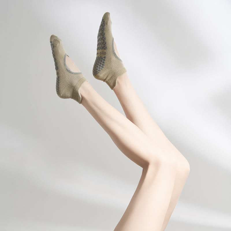 Chaussettes de sport Olivenorma antidérapantes avec séparation des orteils, en coton respirant et confortable, sans talon, pour le yoga et le sport. - Kaki - 10 paires - image 4