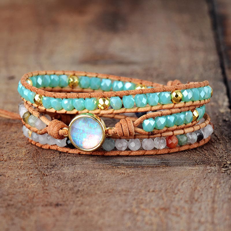 Bracelet Olivenorma Healing multicolore à perles tissées - Perles de zircon bleu lac et cristal clair - image 6
