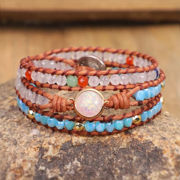 Bracelet Olivenorma Healing multicolore à perles tissées - Quartz rose et cristal bleu - image 0