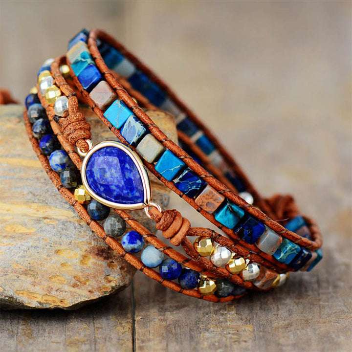 Bracelet Olivenorma en cuir tressé multicouche et lapis-lazuli - Lapis lazuli - image 0