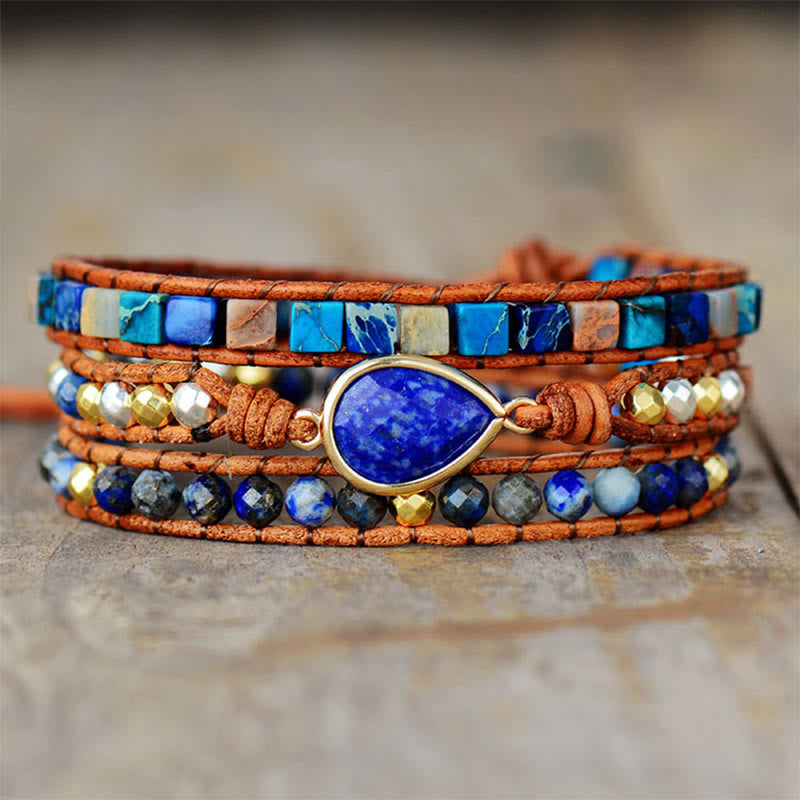 Bracelet Olivenorma en cuir tressé multicouche et lapis-lazuli - image 2