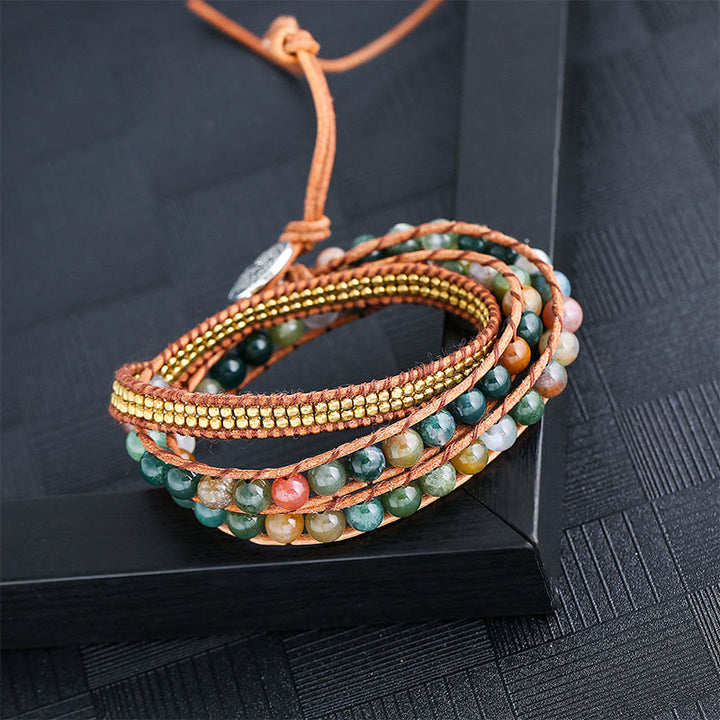 Bracelet Olivenorma en agate indienne, perles et onyx noir, fait main, multicouches. - Hématite et agate d'Inde - image 1