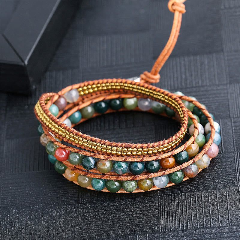 Bracelet Olivenorma en agate indienne, perles et onyx noir, fait main, multicouches. - image 2