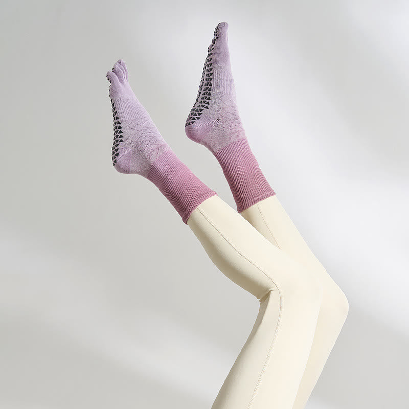 Chaussettes de Pilates Olivenorma Tie-Dye à cinq orteils, antidérapantes et séparables, en coton extensible respirant. - Violet et rose - 10 paires - image 1