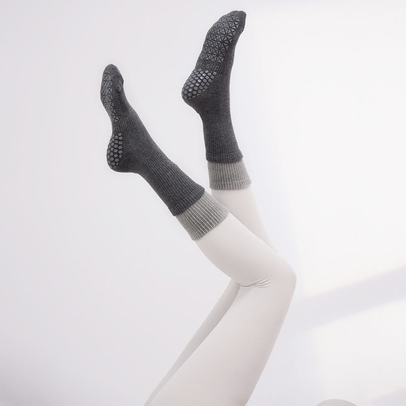 Chaussettes de Pilates mi-mollet Olivenorma double couche antidérapantes, chaudes et confortables, avec coussinet en coton respirant. - Champagne doré et gris - 10 paires - image 1