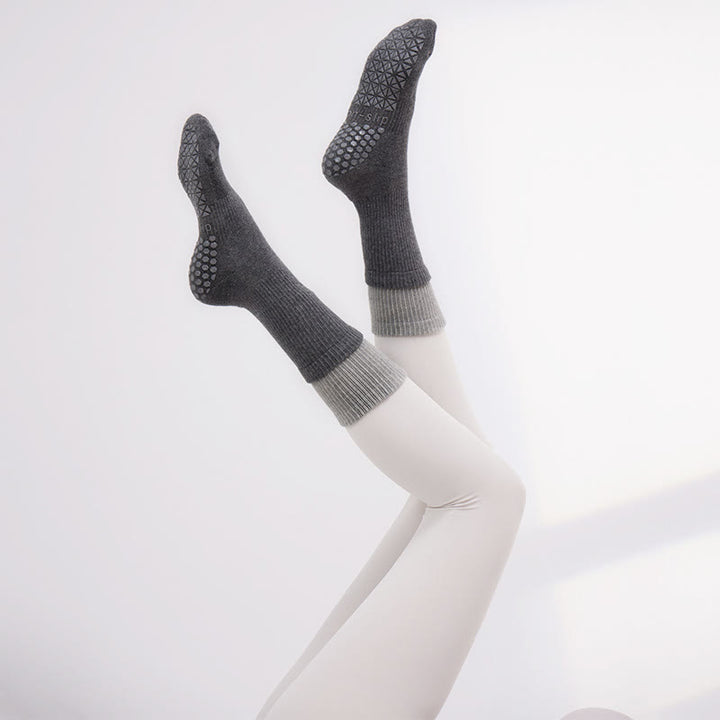 Chaussettes de Pilates mi-mollet Olivenorma double couche antidérapantes, chaudes et confortables, avec coussinet en coton respirant. - Champagne doré et gris - 10 paires - image 1