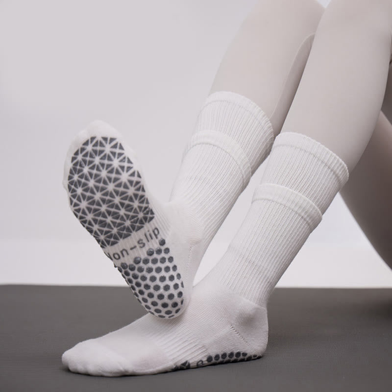 Chaussettes de Pilates mi-mollet Olivenorma double couche antidérapantes, chaudes et confortables, avec coussinet en coton respirant. - Blanc - 10 paires - image 2