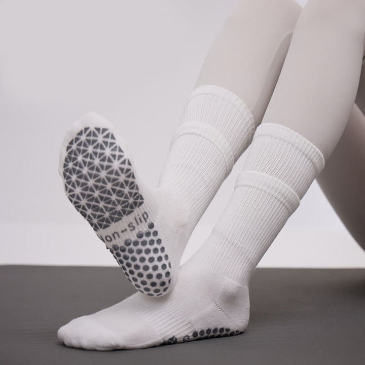 Chaussettes de Pilates mi-mollet Olivenorma double couche antidérapantes, chaudes et confortables, avec coussinet en coton respirant. - Blanc - 10 paires - image 2
