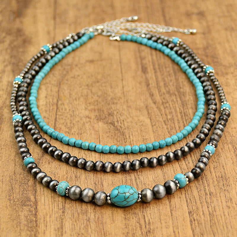 Collier Olivenorma style Navajo turquoise à plusieurs rangs - Style-1 - image 3