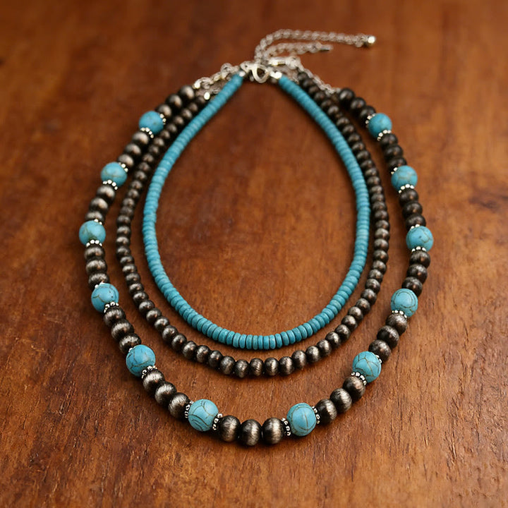 Collier Olivenorma style Navajo turquoise à plusieurs rangs - Style-2 - image 1
