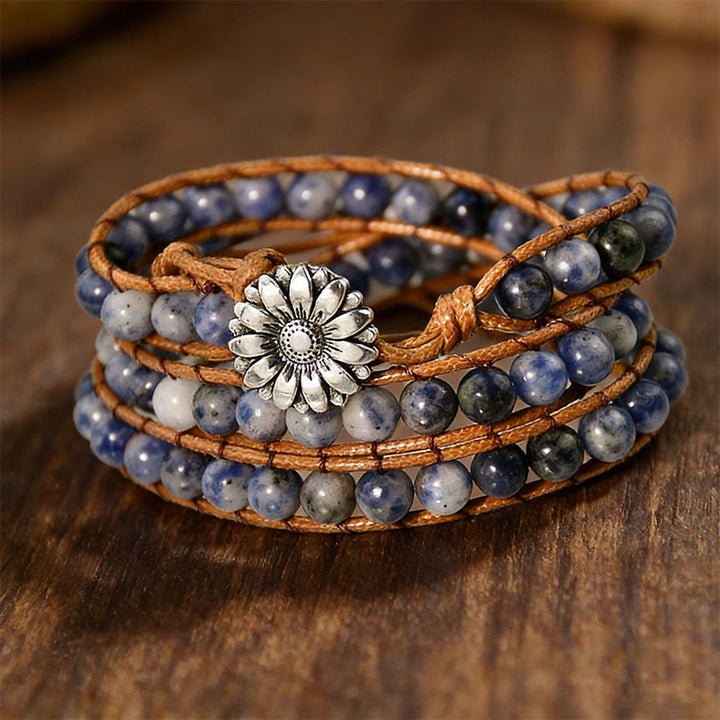 Bracelet Olivenorma Multi-Style Bohème Tissé à la Main - Sodalite bleue - image 8