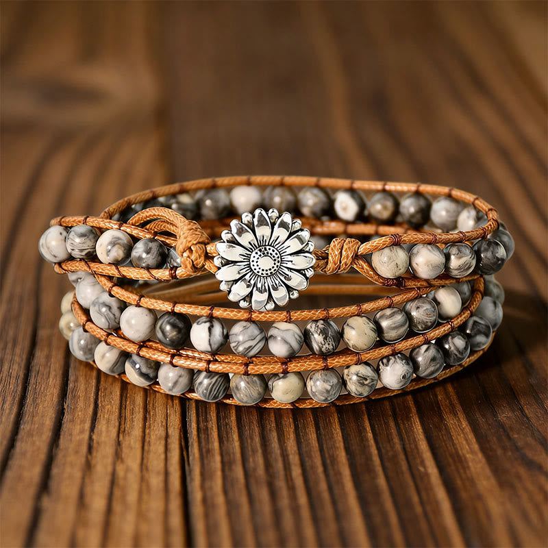 Bracelet Olivenorma Multi-Style Bohème Tissé à la Main - Jaspe gris - image 6