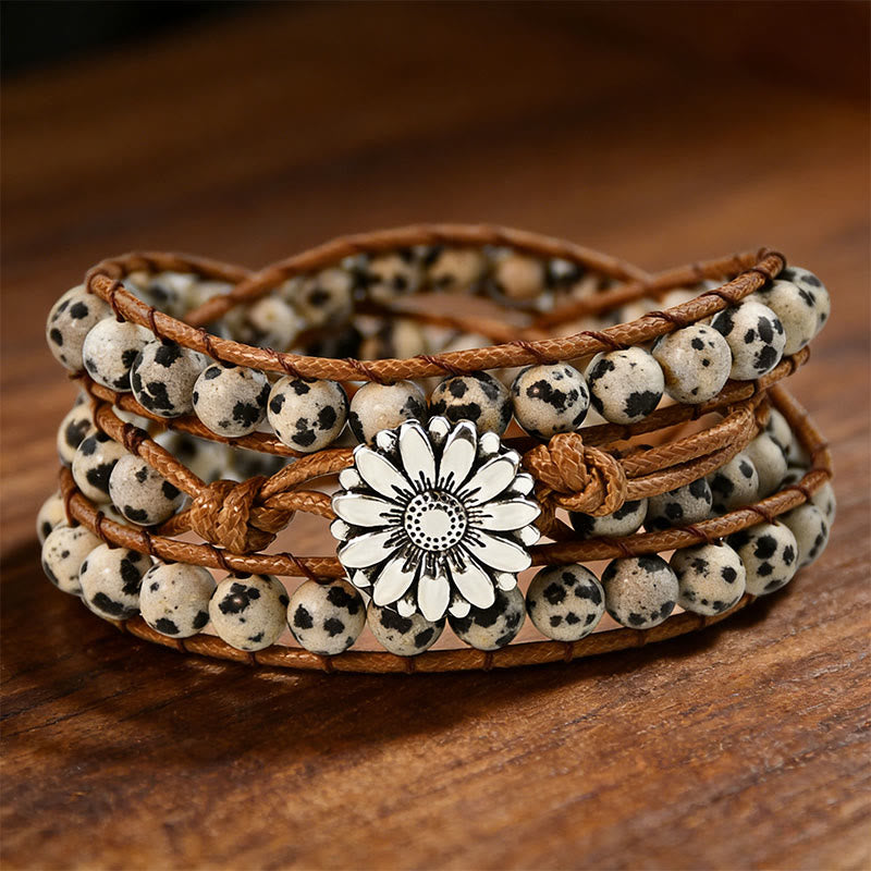 Bracelet Olivenorma Multi-Style Bohème Tissé à la Main - Jasper dalmatien - image 10