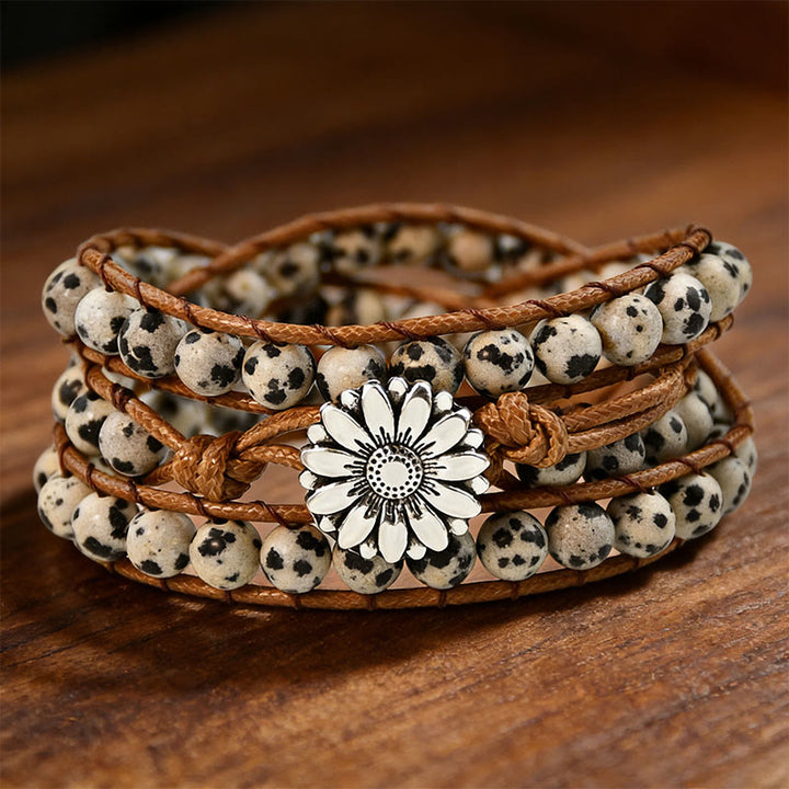 Bracelet Olivenorma Multi-Style Bohème Tissé à la Main - Jasper dalmatien - image 10