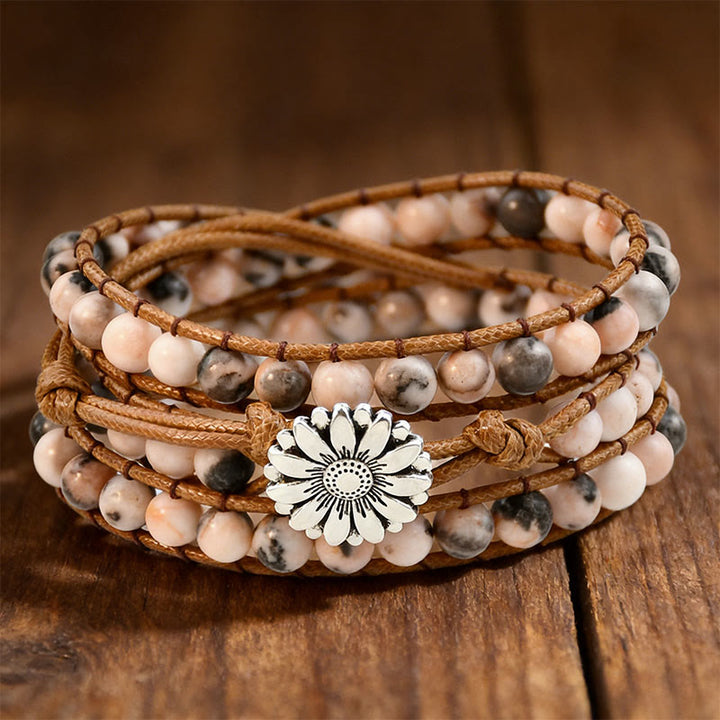 Bracelet Olivenorma Multi-Style Bohème Tissé à la Main - Minéral zèbre rose - image 12