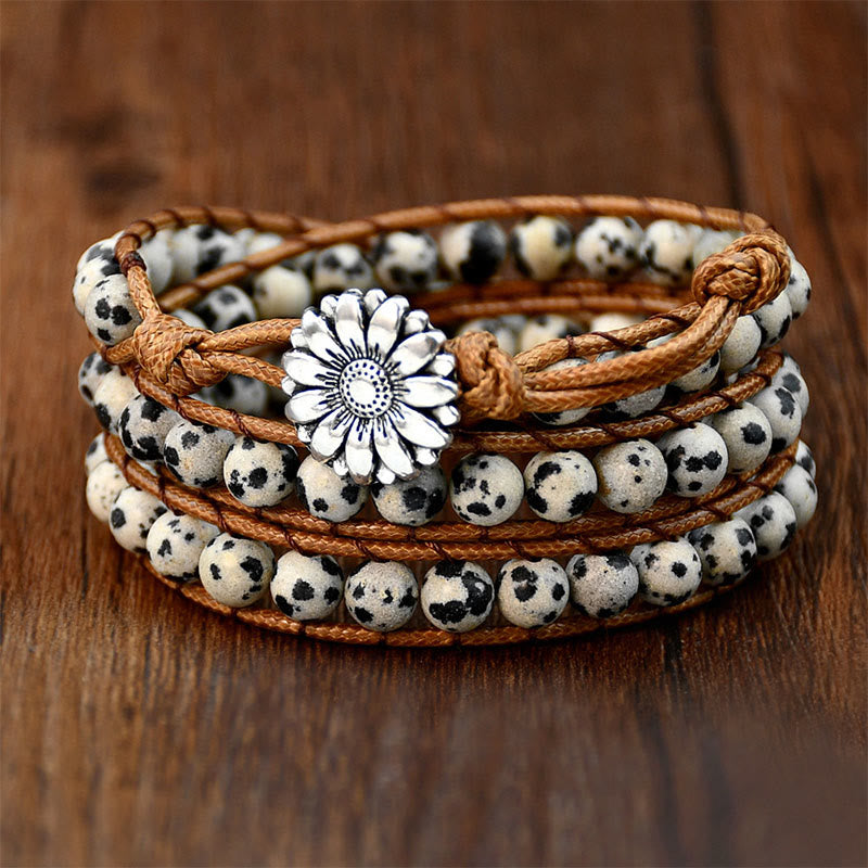 Bracelet Olivenorma en jaspe dalmatien tissé à la main, multicouche et empilable - Amazonite - image 1