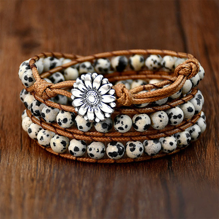 Bracelet Olivenorma en jaspe dalmatien tissé à la main, multicouche et empilable - Amazonite - image 1