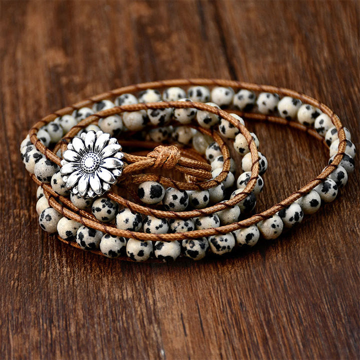 Bracelet Olivenorma en jaspe dalmatien tissé à la main, multicouche et empilable - image 3