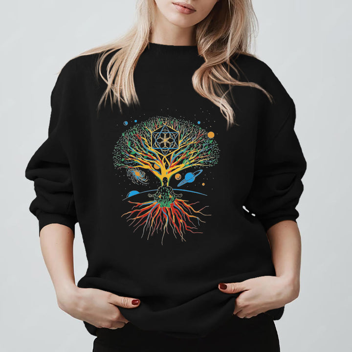 Sweat-shirt Olivenorma Tree Meditation Universe Spiritual Mindfulness - Noir - 2XL - image 0