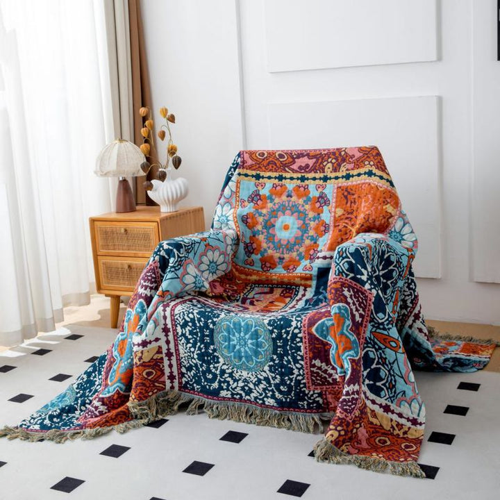 Couverture en coton patchwork ethnique bohème Olivenorma Blue Serenity - image 0