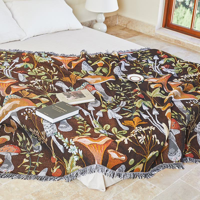 Couverture à franges Olivenorma Jungle Mushroom en mélange de coton et de fleurs - 130 x 160 cm - image 1