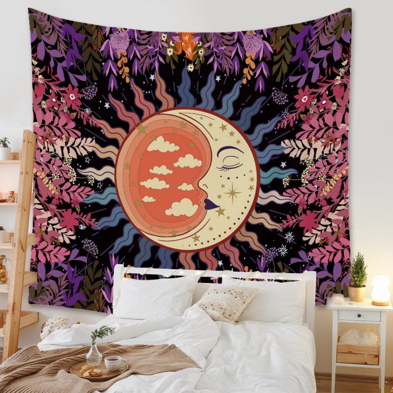 Tapisserie murale bohème Olivenorma Mandala à imprimé numérique  - Violet et floral - 180 x 230 cm - image 1