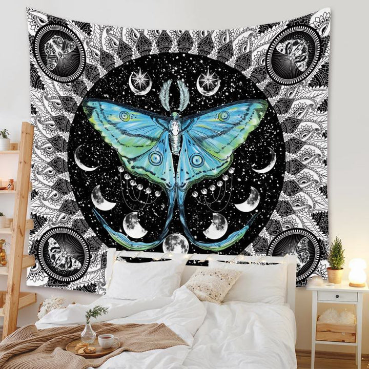 Tapisserie murale bohème Olivenorma Mandala à imprimé numérique  - Nuit et papillon - 180 x 230 cm - image 0