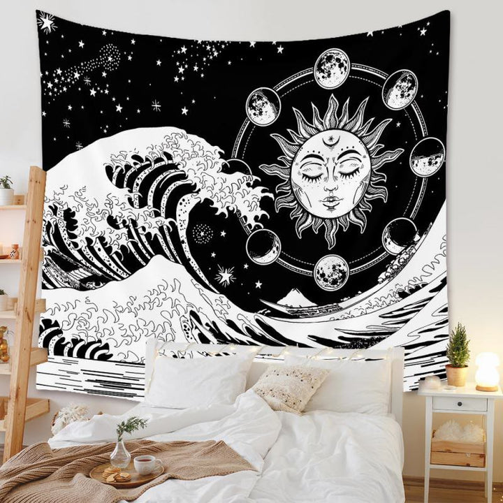 Tapisserie murale bohème Olivenorma Mandala à imprimé numérique  - Noir et blanc - 180 x 230 cm - image 2