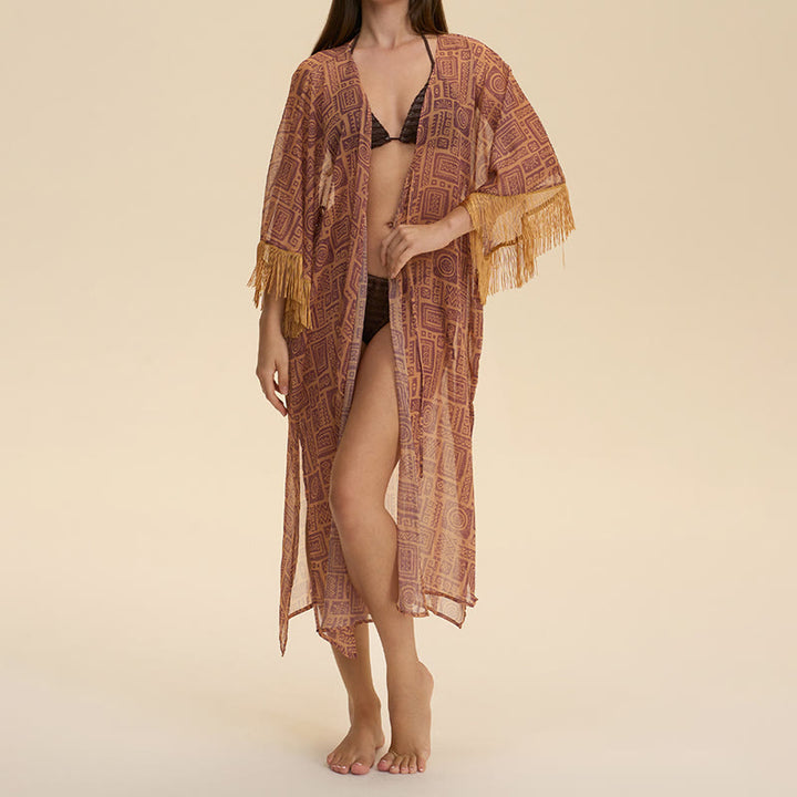 Paréo d'été Olivenorma en mousseline, coupe ample et légère, cardigan pour femme - Nil hiéroglyphique - image 3