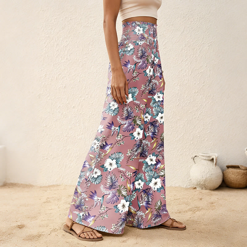 Pantalon Olivenorma bohème à imprimé arbres et oiseaux, orné de boutons et d'une taille élastiquée resserrée, jambes larges - image 5