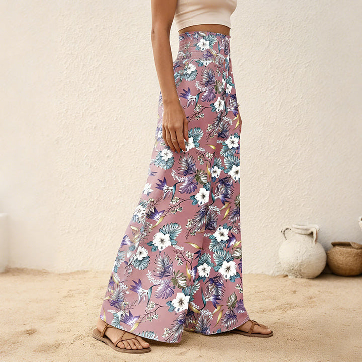 Pantalon Olivenorma bohème à imprimé arbres et oiseaux, orné de boutons et d'une taille élastiquée resserrée, jambes larges - image 5