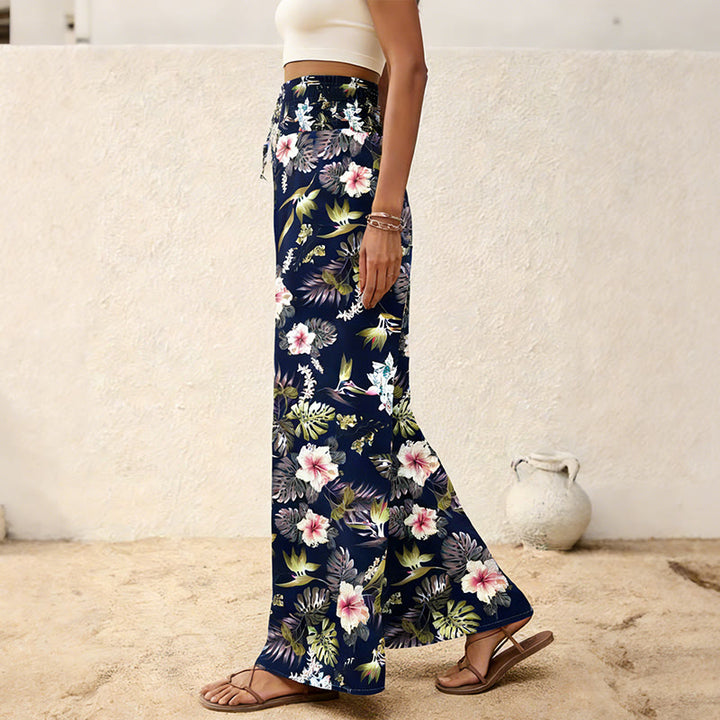Pantalon Olivenorma bohème à imprimé arbres et oiseaux, orné de boutons et d'une taille élastiquée resserrée, jambes larges - image 7