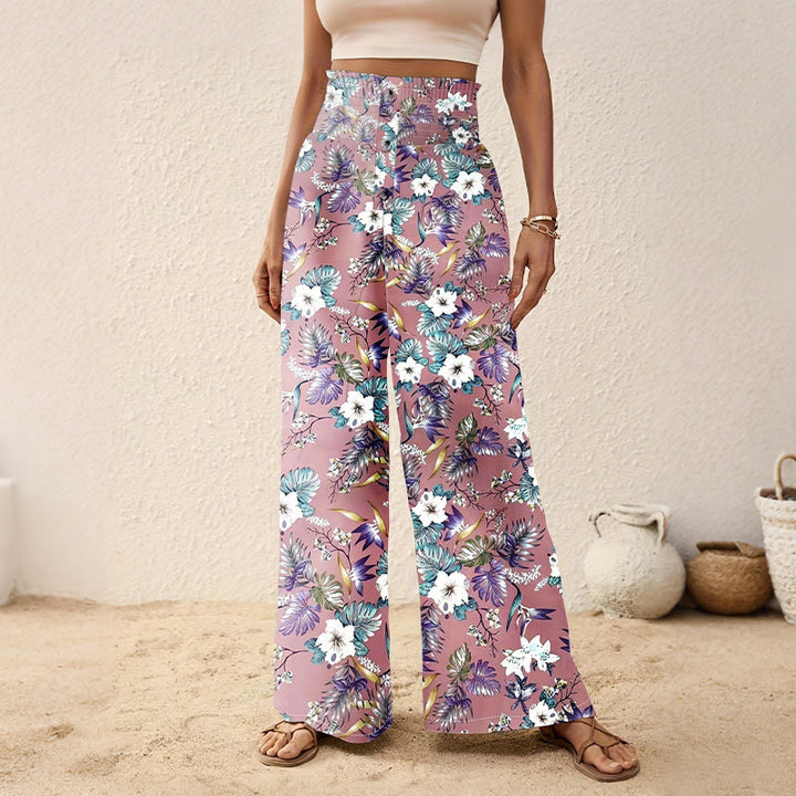 Pantalon Olivenorma bohème à imprimé arbres et oiseaux, orné de boutons et d'une taille élastiquée resserrée, jambes larges - Racine de lotus rose - 2XL - image 3