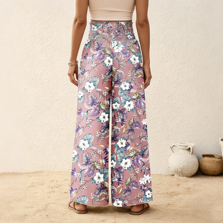 Pantalon Olivenorma bohème à imprimé arbres et oiseaux, orné de boutons et d'une taille élastiquée resserrée, jambes larges - image 4