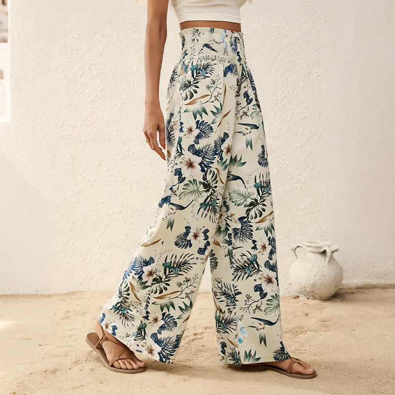 Pantalon Olivenorma bohème à imprimé arbres et oiseaux, orné de boutons et d'une taille élastiquée resserrée, jambes larges - image 2