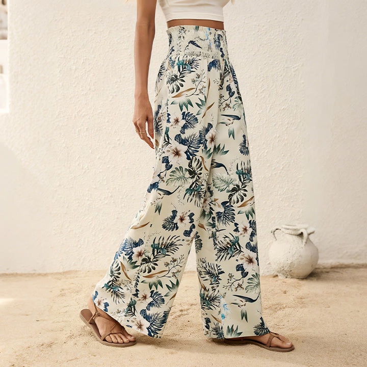 Pantalon Olivenorma bohème à imprimé arbres et oiseaux, orné de boutons et d'une taille élastiquée resserrée, jambes larges - image 2