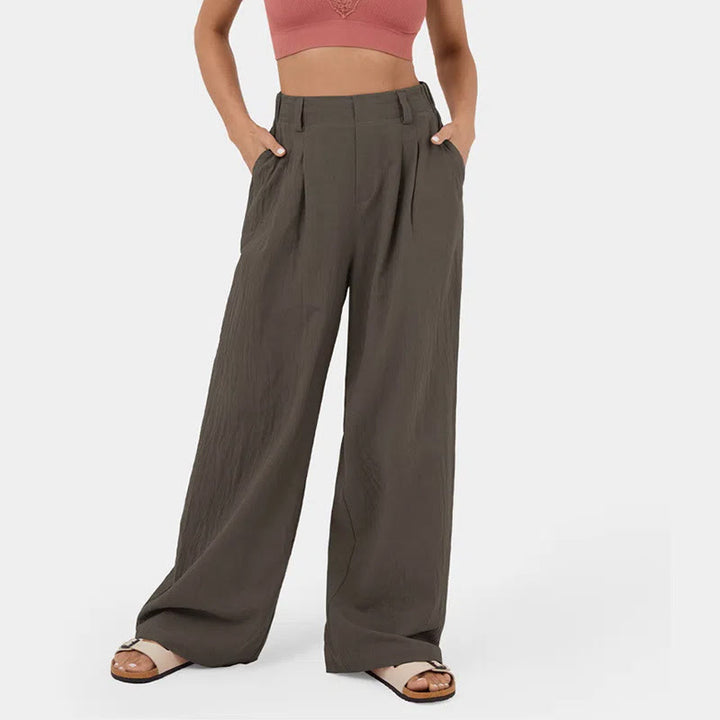 Pantalon décontracté à jambes larges et taille haute pour femme Olivenorma - Brun - 3XL - image 10