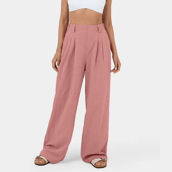 Pantalon décontracté à jambes larges et taille haute pour femme Olivenorma - Rose - 3XL - image 4