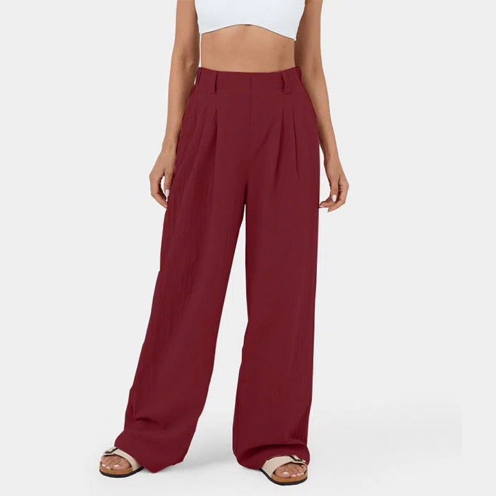 Pantalon décontracté à jambes larges et taille haute pour femme Olivenorma - Bourgogne - 3XL - image 18