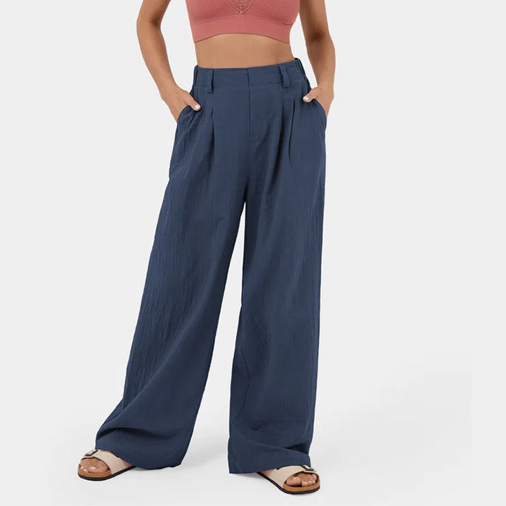 Pantalon décontracté à jambes larges et taille haute pour femme Olivenorma - Bleu marine - 3XL - image 2