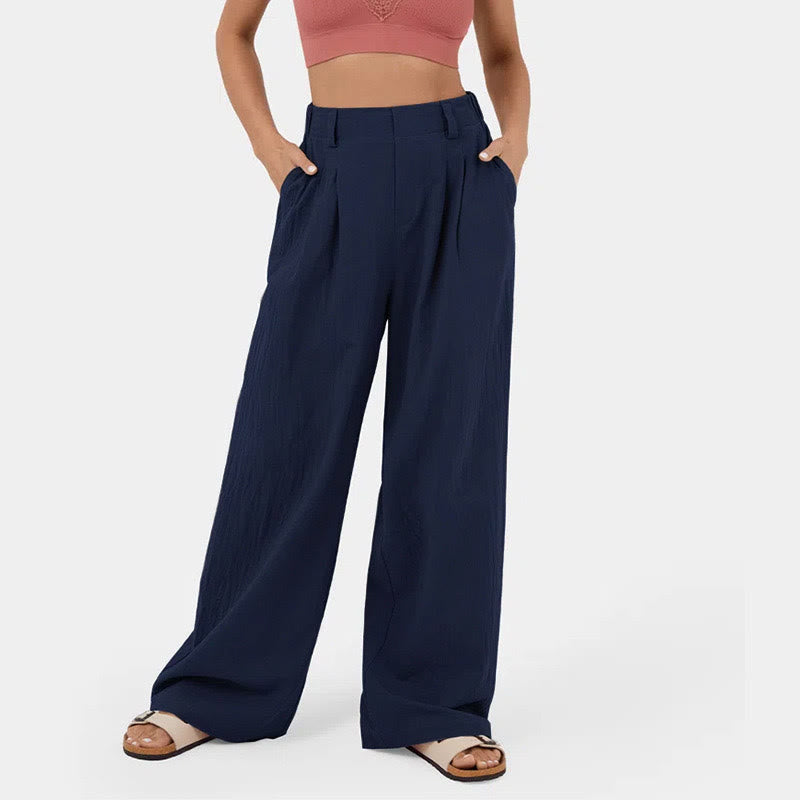 Pantalon décontracté à jambes larges et taille haute pour femme Olivenorma - Bleu foncé - 3XL - image 16