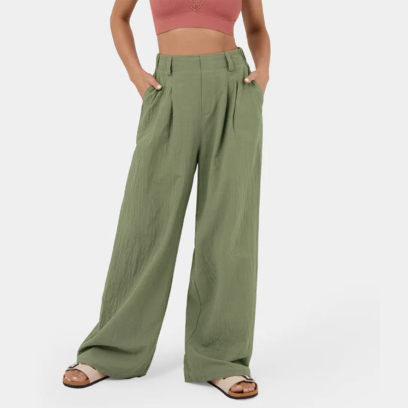 Pantalon décontracté à jambes larges et taille haute pour femme Olivenorma - Vert armée - 3XL - image 7