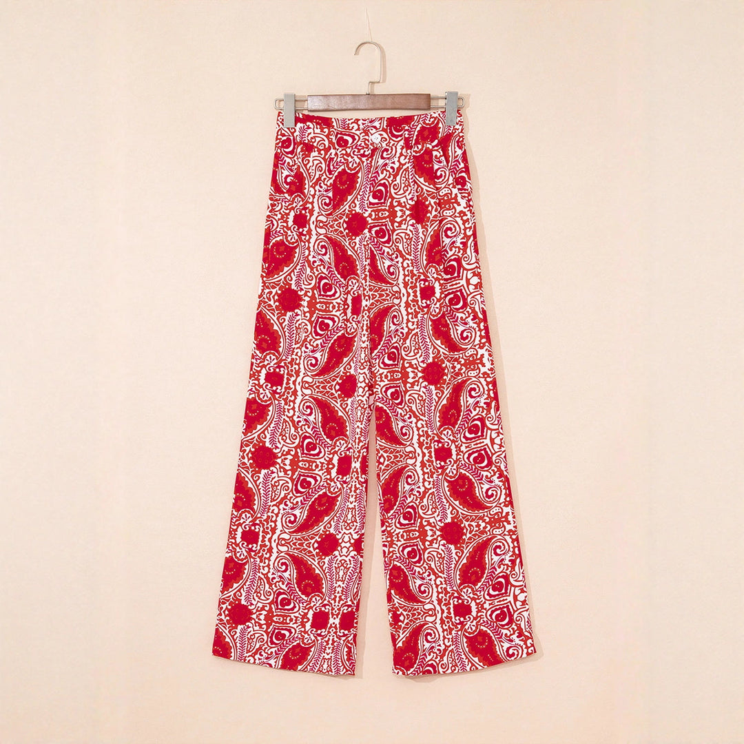 Pantalon Olivenorma pour femme, coupe ample, imprimé cachemire, taille haute, jambes droites - image 0