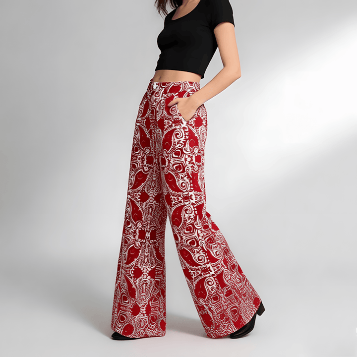 Pantalon Olivenorma pour femme, coupe ample, imprimé cachemire, taille haute, jambes droites - image 3