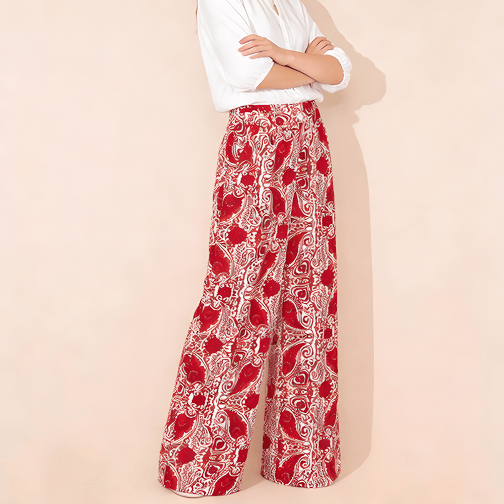 Pantalon Olivenorma pour femme, coupe ample, imprimé cachemire, taille haute, jambes droites - image 2