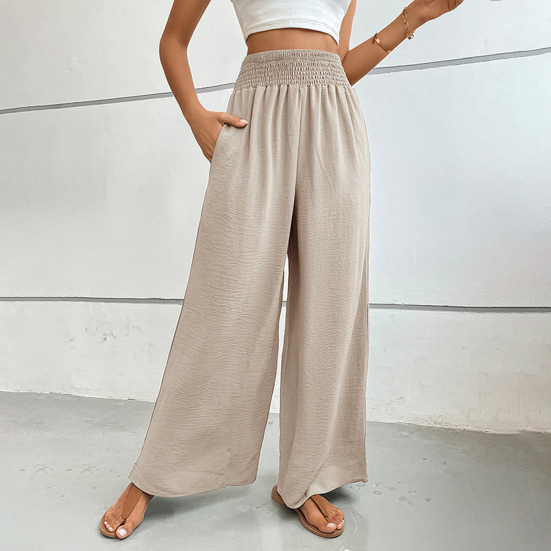 Pantalon d'été décontracté Olivenorma, taille haute, coupe ample, jambes larges et taille élastique - Beige - XL - image 13