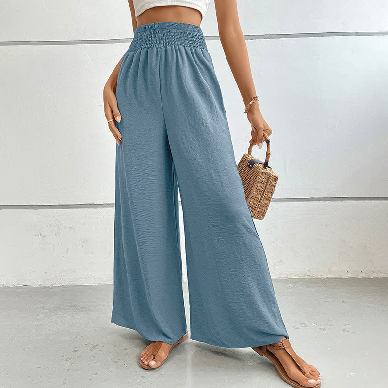 Pantalon d'été décontracté Olivenorma, taille haute, coupe ample, jambes larges et taille élastique - Bleu clair - XL - image 50