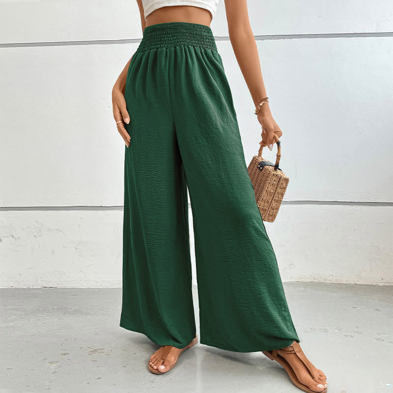 Pantalon d'été décontracté Olivenorma, taille haute, coupe ample, jambes larges et taille élastique - Vert foncé - XL - image 34