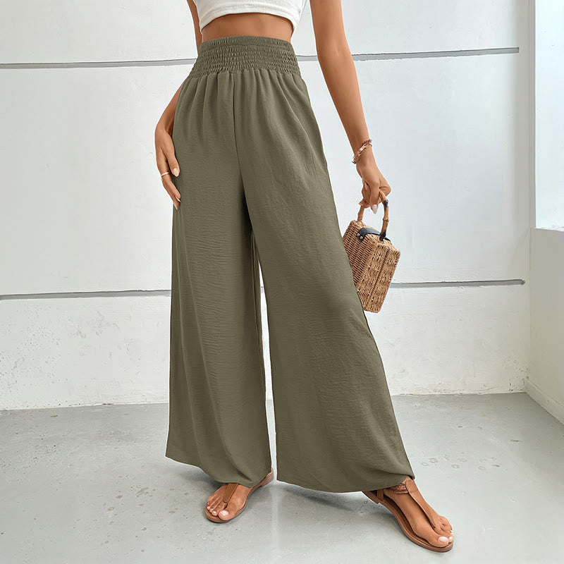Pantalon d'été décontracté Olivenorma, taille haute, coupe ample, jambes larges et taille élastique - Vert olive - XL - image 25