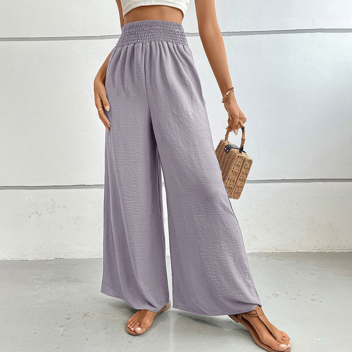 Pantalon d'été décontracté Olivenorma, taille haute, coupe ample, jambes larges et taille élastique - Gris clair - XL - image 44